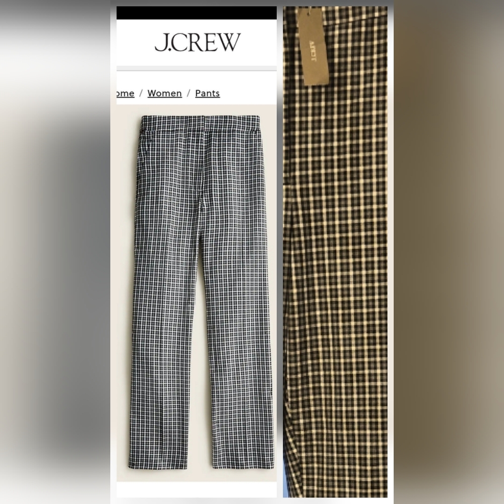 NWT J. Crew Size 10T Tall Long Black White Windowpane Plaid Check Dress Pants